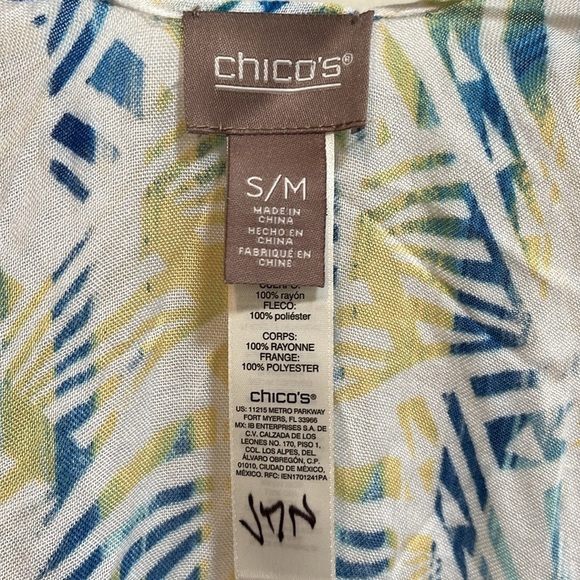 Chicos Kimono Open Front Tassels Blue White Yellow Rayon Small Medium Coastal - Picture 5 of 7